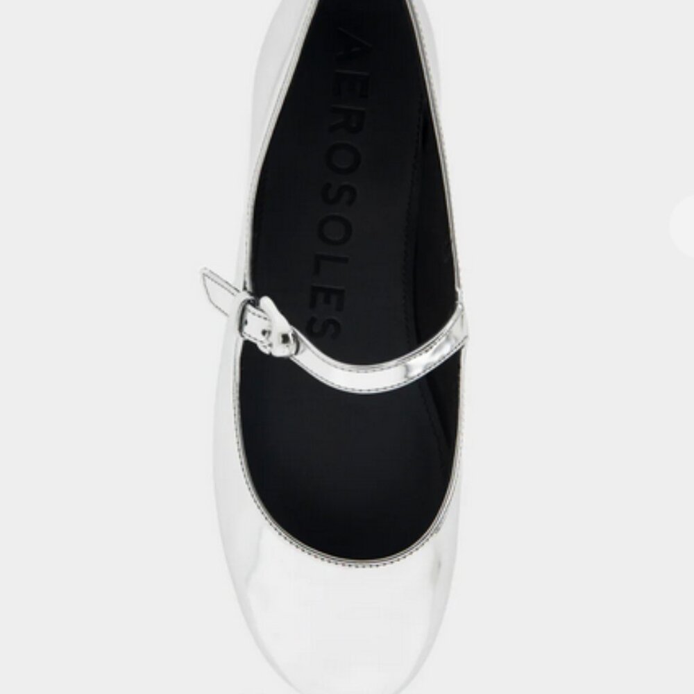 Aerosoles  Mary Jane Flat in Silver Mirror Metallic Faux Leather